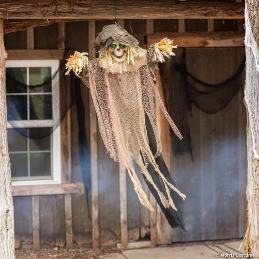 43 1/4" x 70 3/4" Light-Up Hanging Skeleton Scarecrow