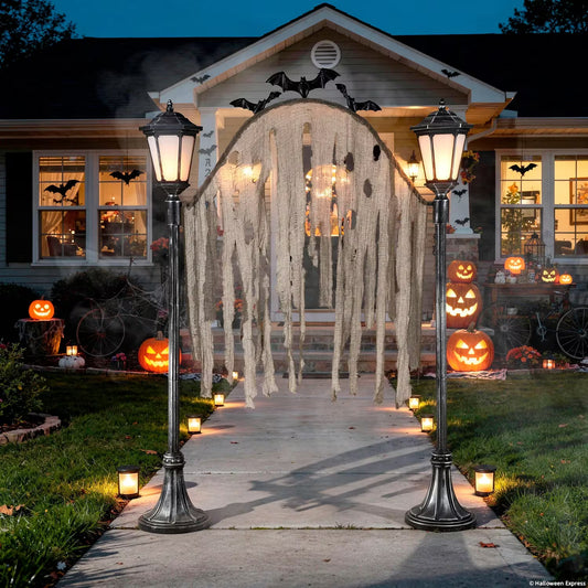 7 Ft. 7" Light-Up Cemetery Archway with Bats & Creepy Cloth Accents Halloween Decoration