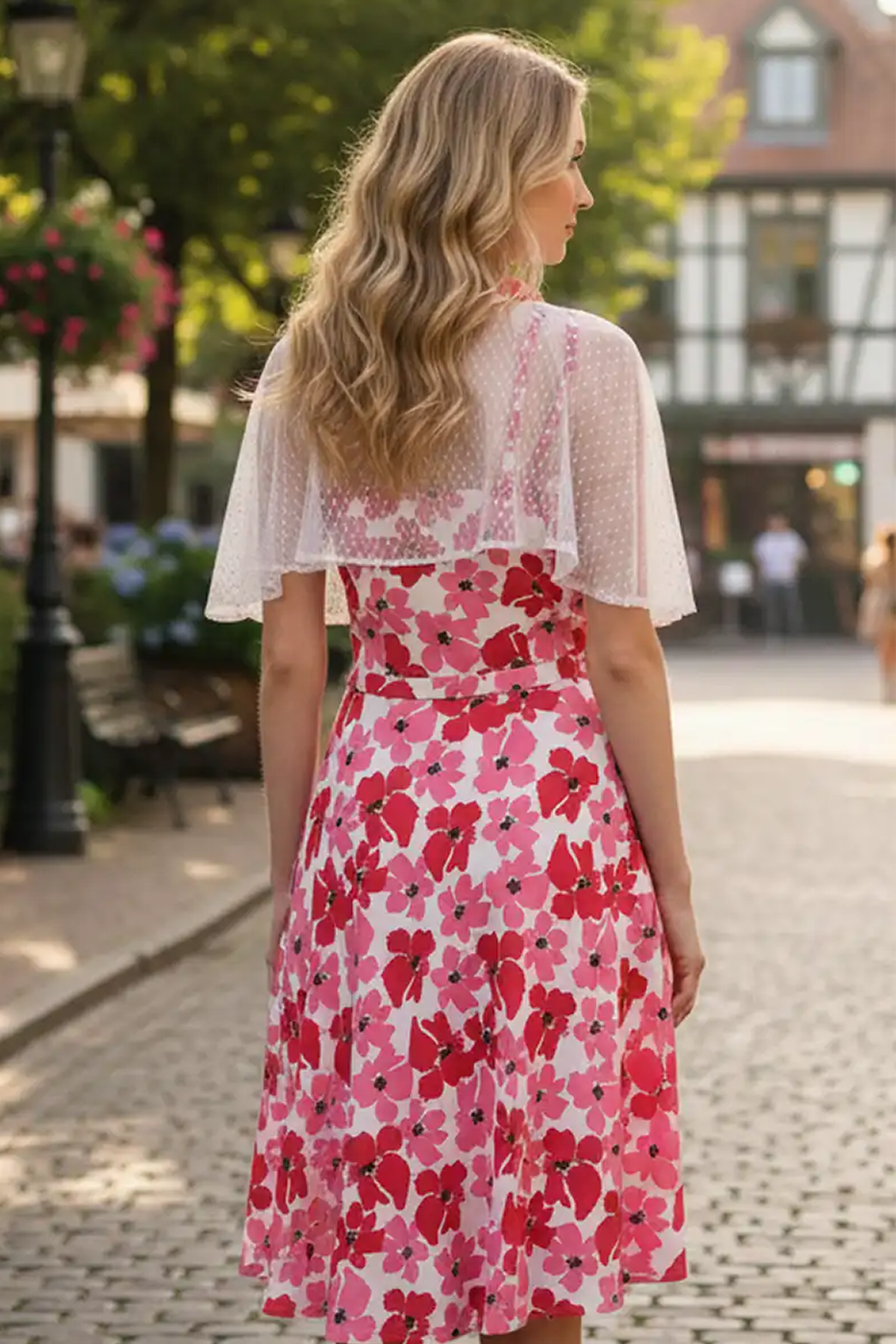 1950s Retro Pinup Swing Dress with Detachable Cape, Belt