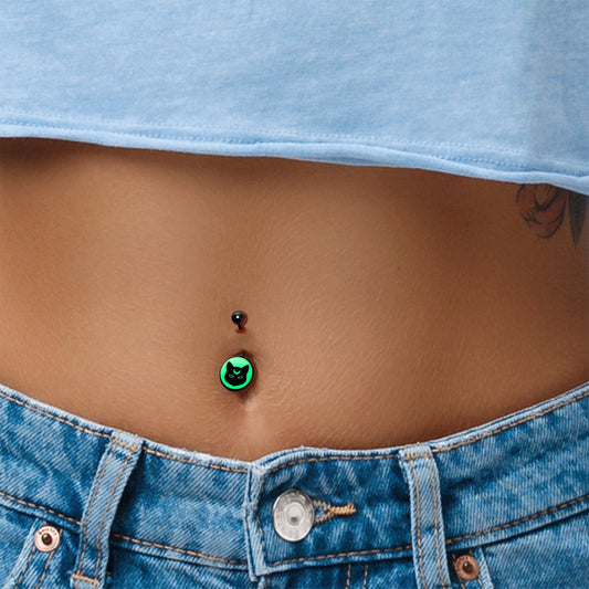 Glow in the Dark Mystic Kitty Cat Belly Ring by Onyx O