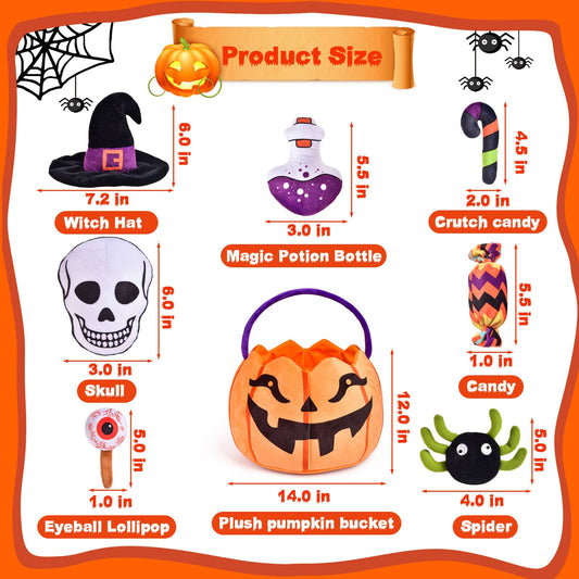 Fun Little Toys - 8 PCS Halloween Plush Toys with Pumpkin Basket - Dr. Hyde's Laboratory
