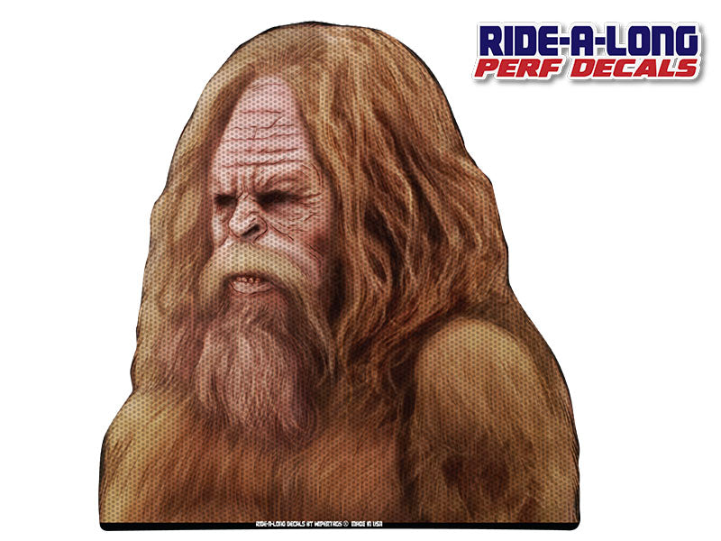 Bigfoot Sasquatch Ride-A-Long perforated window decal applied to vehicle window, product photo 2 of 2