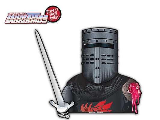 Black Knight Waving Sword WiperTag with window decal attached to vehicle, product photo 2 of 2