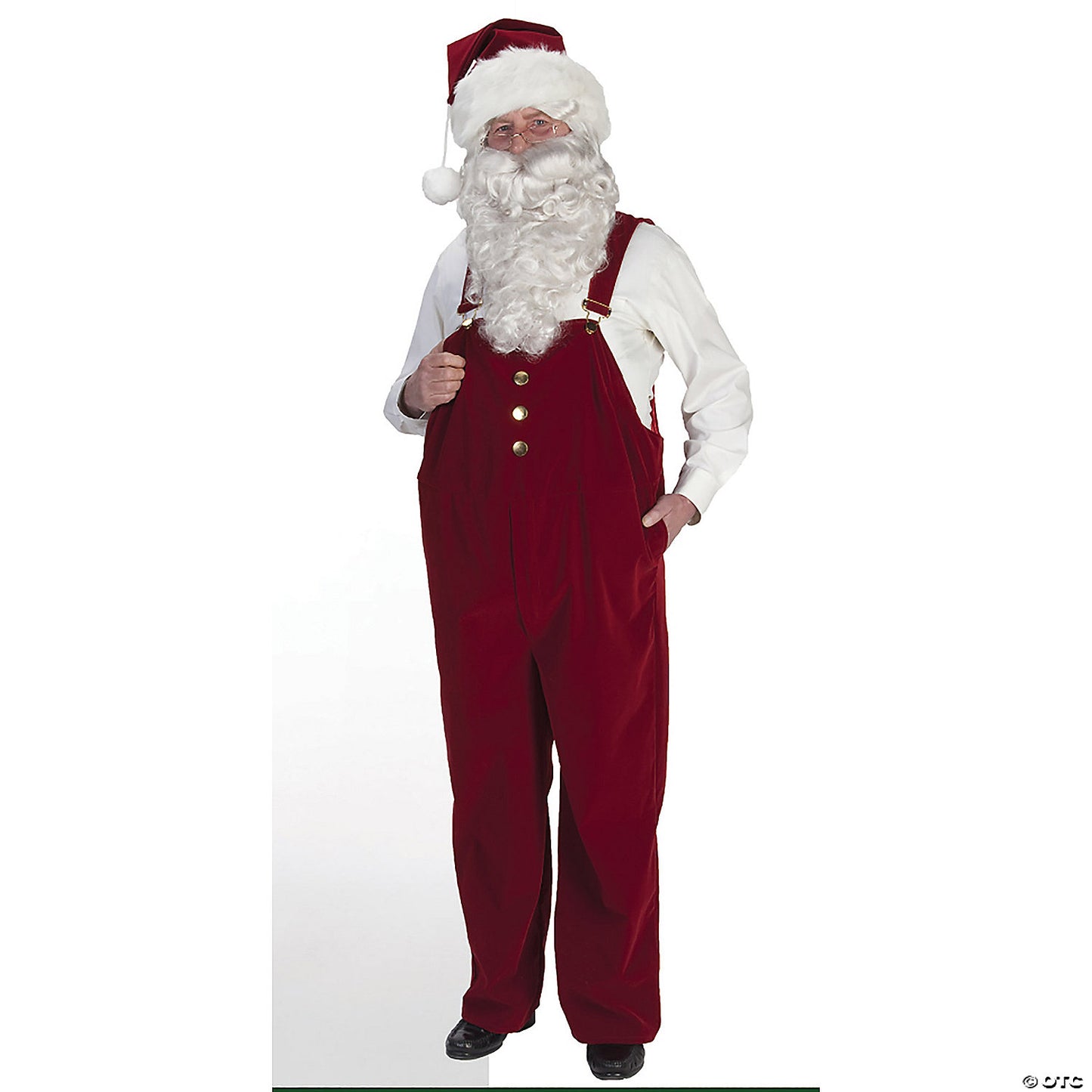 ADLT SANTA PANTS VELVET OVERALLS LG