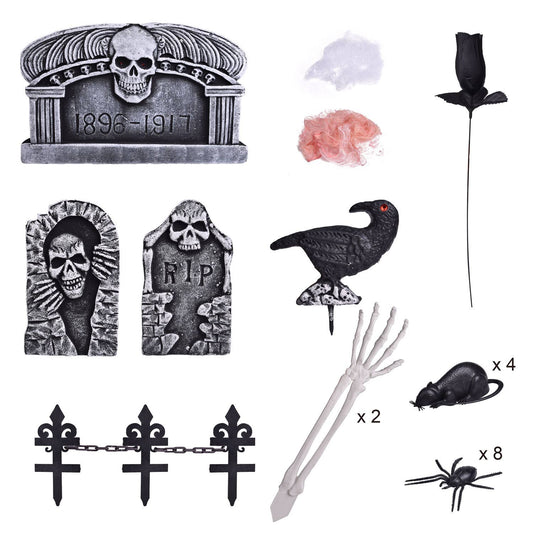 Fun Little Toys - 26 Pcs Halloween Graveyard Tombstone Decorations Set - Dr. Hyde's Laboratory