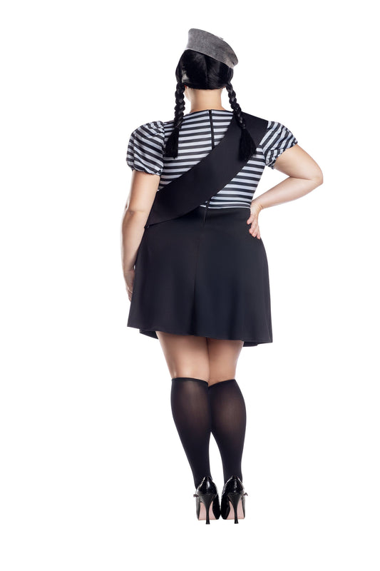 Dreamgirl Plus Size Spooky Scout Stripe Printed Dress with Sash & Beret Women’s Costume – Halloween Outfit