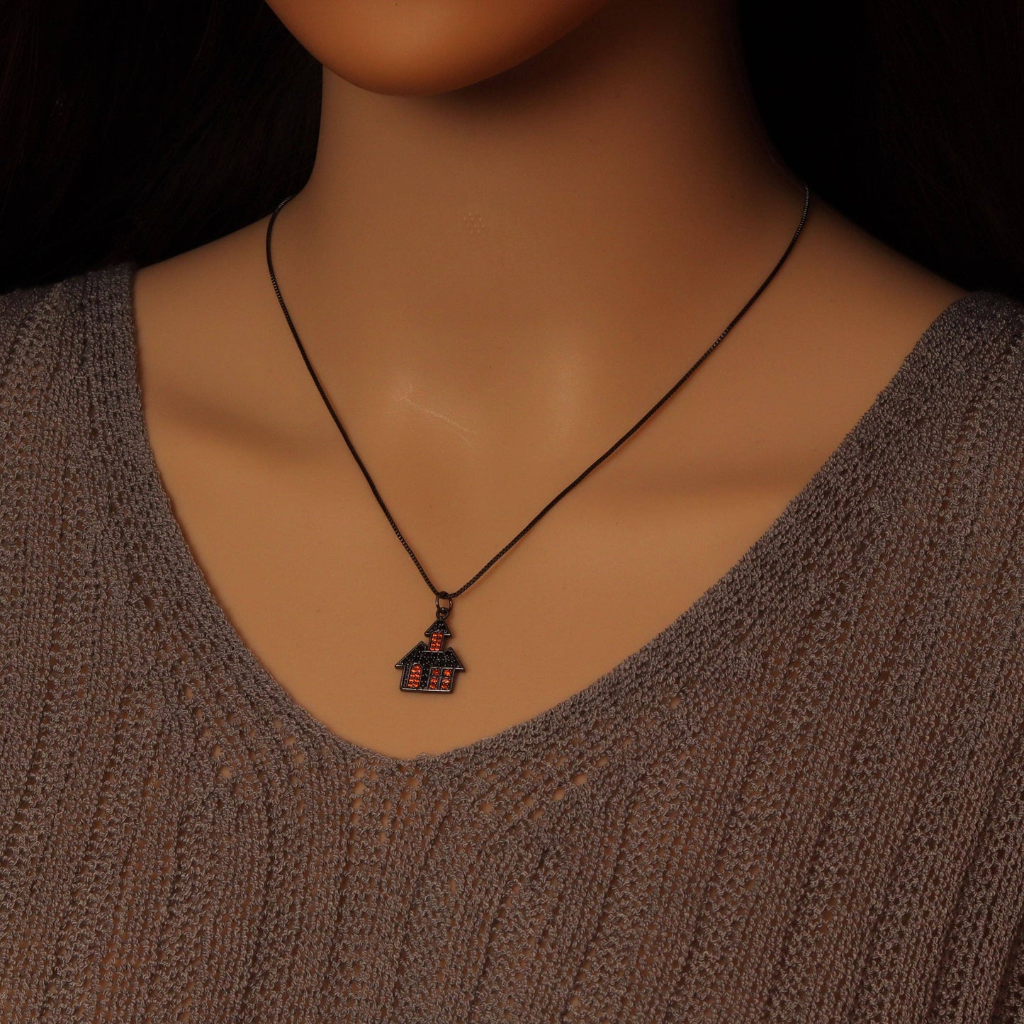 Haunted House Necklace, Halloween Jewelry, Sku#EF592