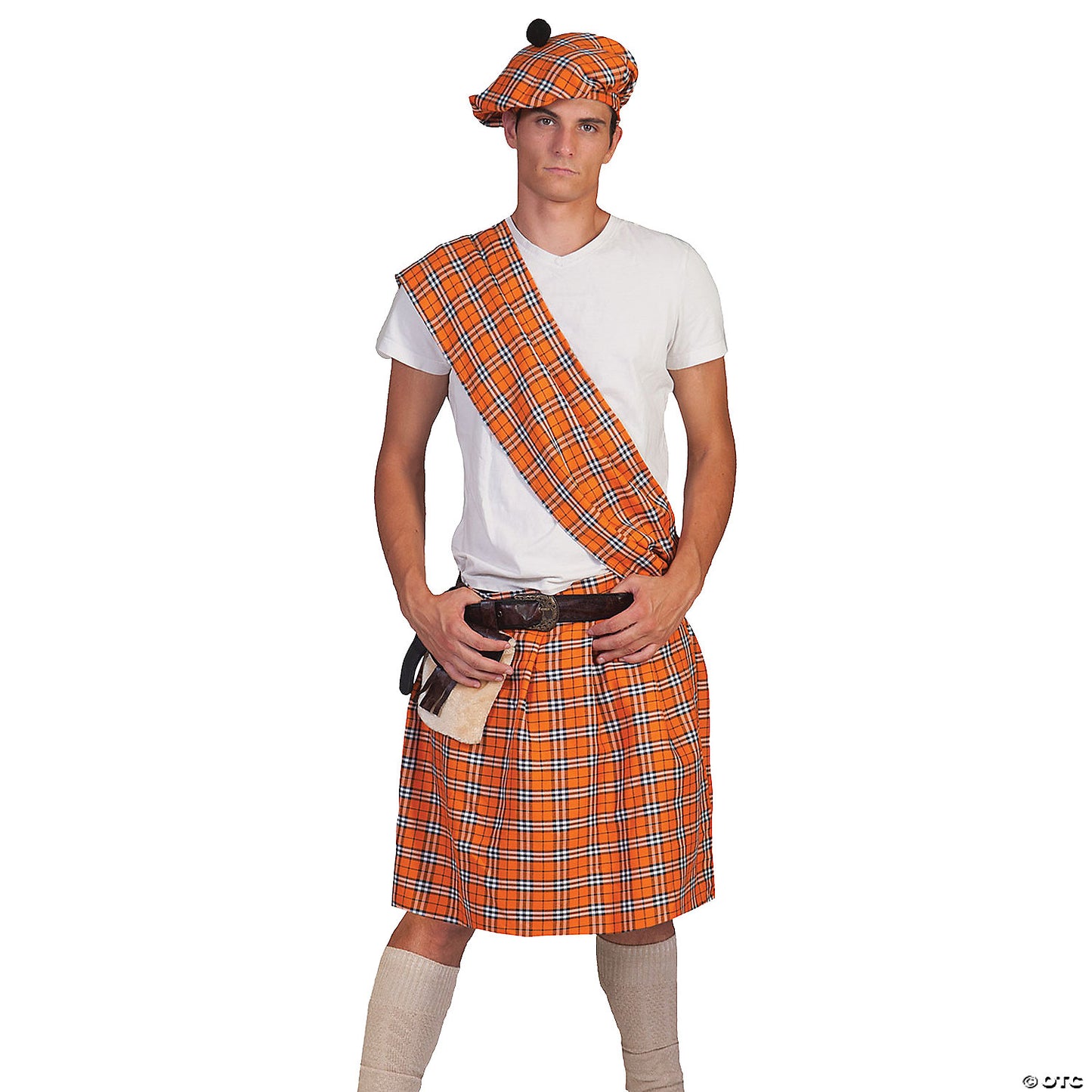 MEN'S ORANGE PLAID HIGHLANDER COSTUME