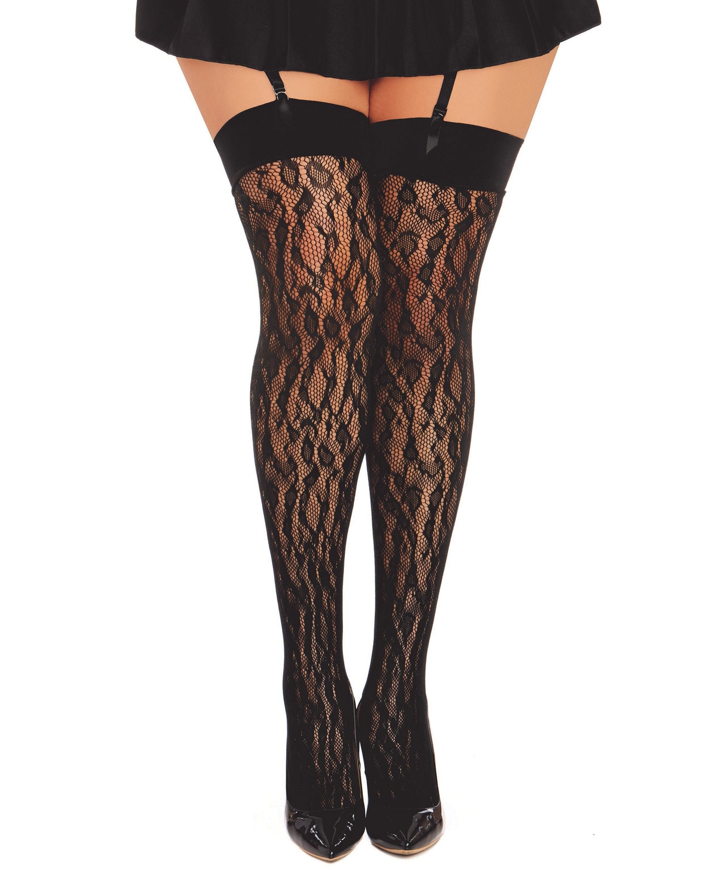Dreamgirl Plus Size Fishnet Thigh High Stockings with Knitted Leopard Design