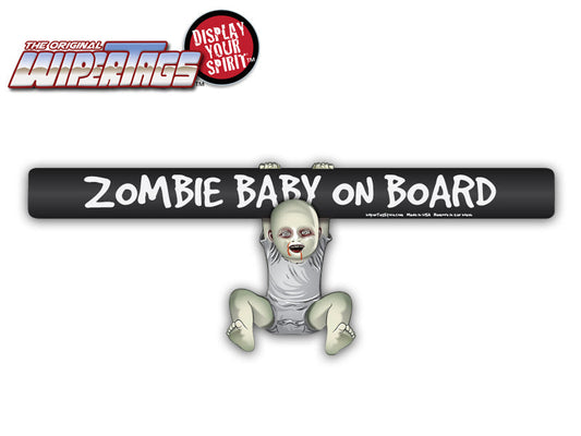 Zombie Baby on Board WiperTag attached to vehicle rear wiper, product photo 2 of 2