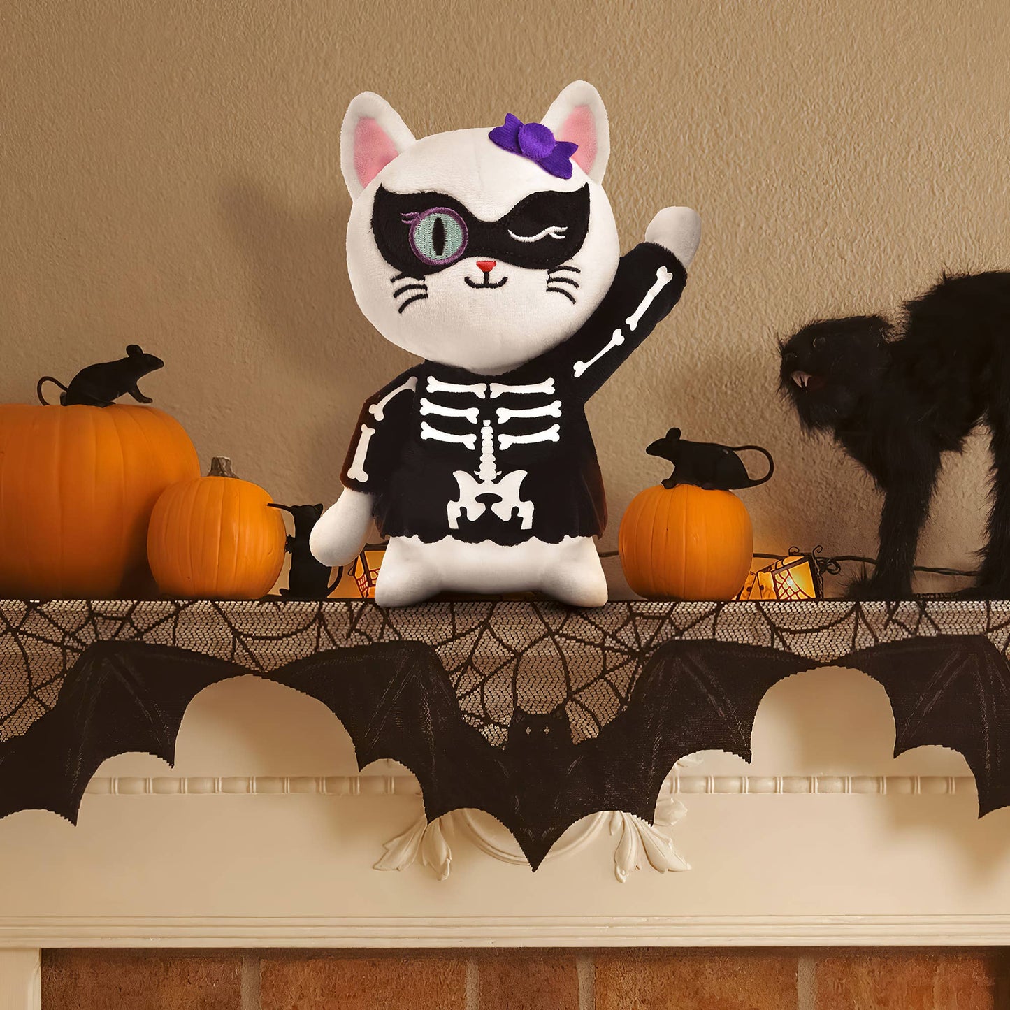 Fun Little Toys - Halloween White Cat Plush Skeleton - 8 Inches