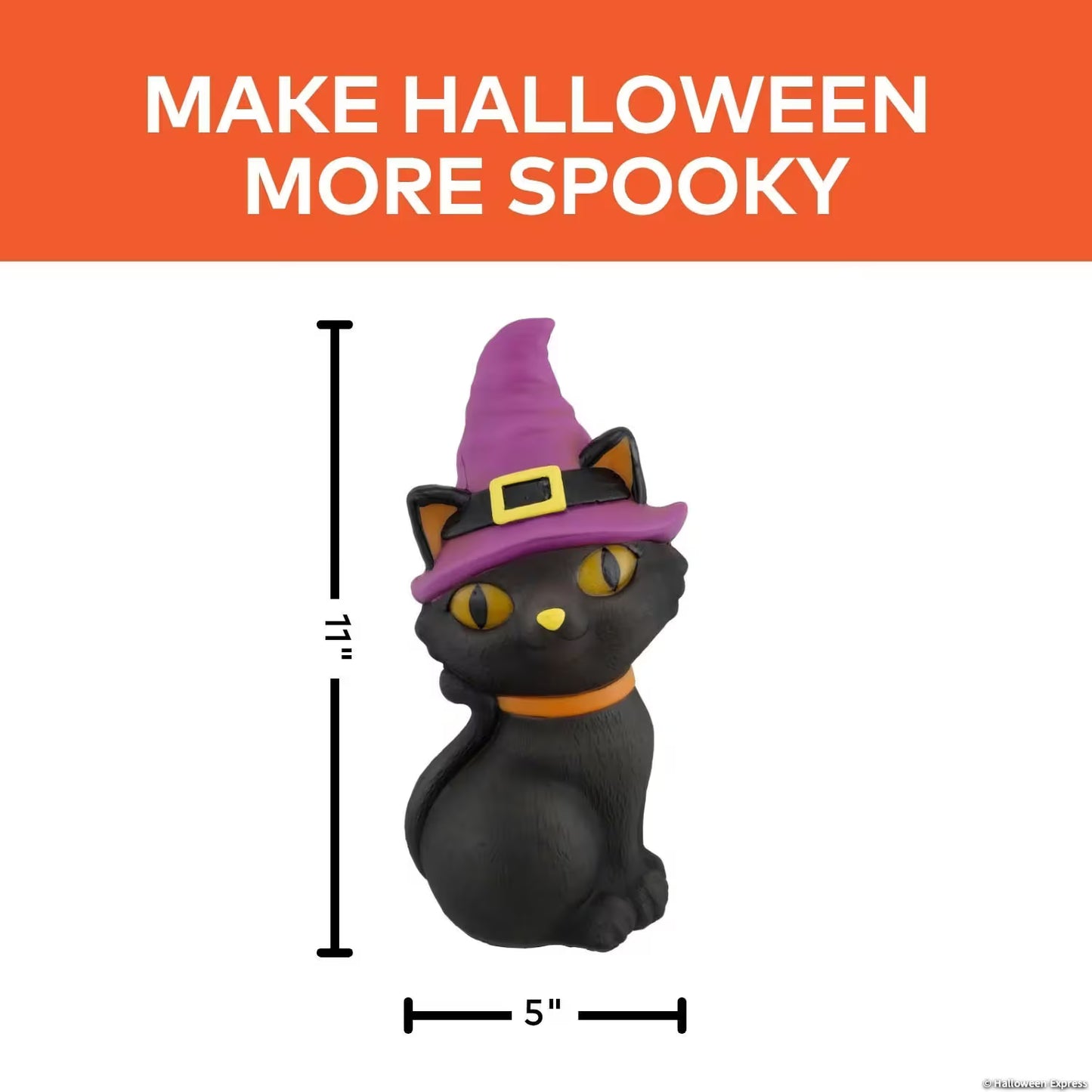 11" Light-Up LED Cat with Witch Hat Blow Mold Figure Halloween Decoration