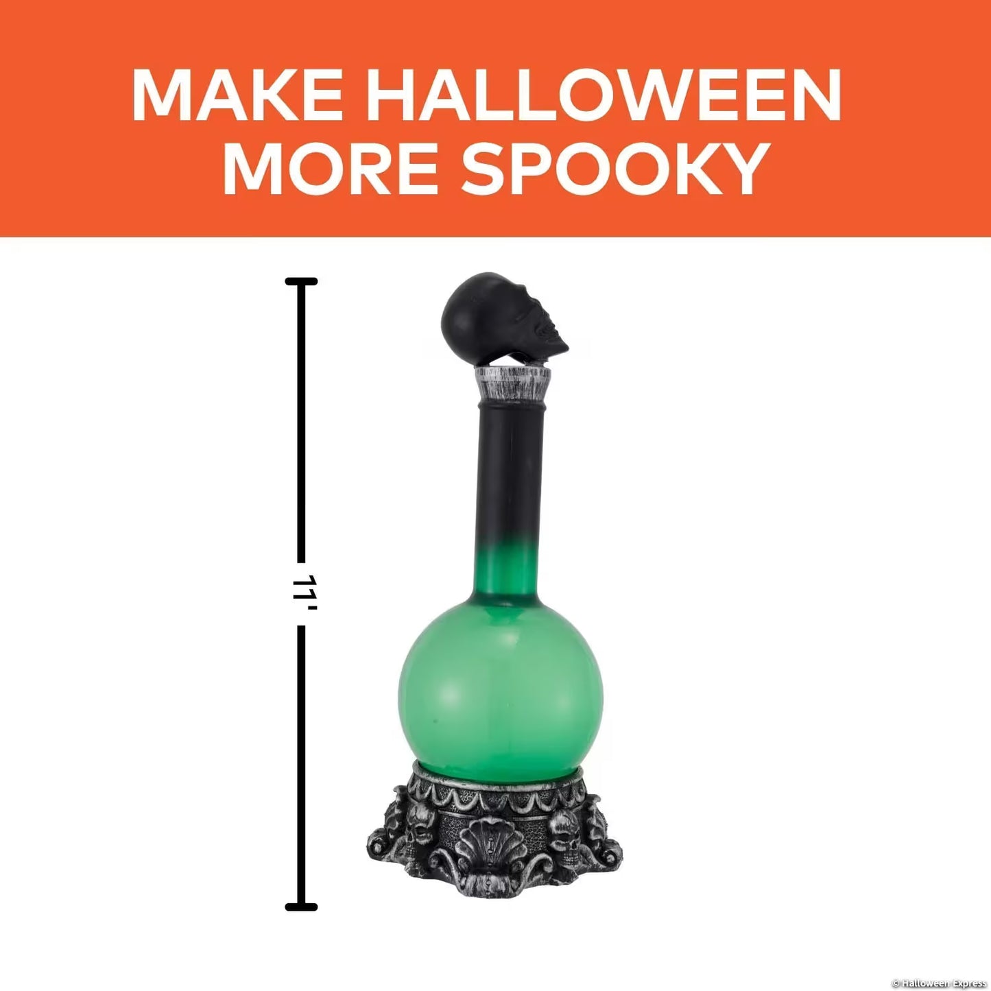 11" Light-Up LED Green Potion Bottle with Skulls Halloween Decoration