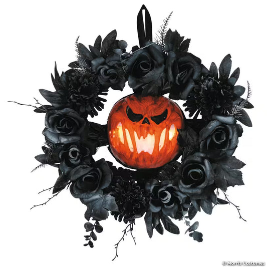 17.32INCH  WREATH WITH LIGHT-UP PUMPKIN