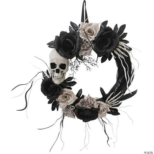 WREATH 18IN W SKULL BW ROSES
