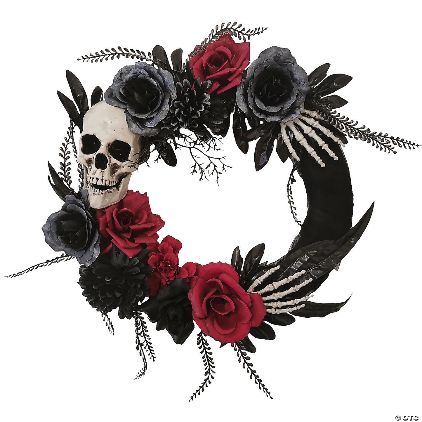 WREATH 18IN SKULL-HANDS ROSES