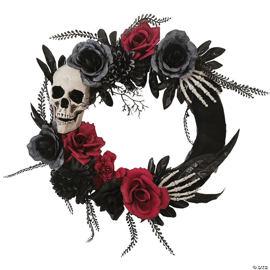 WREATH 18IN SKULL-HANDS ROSES