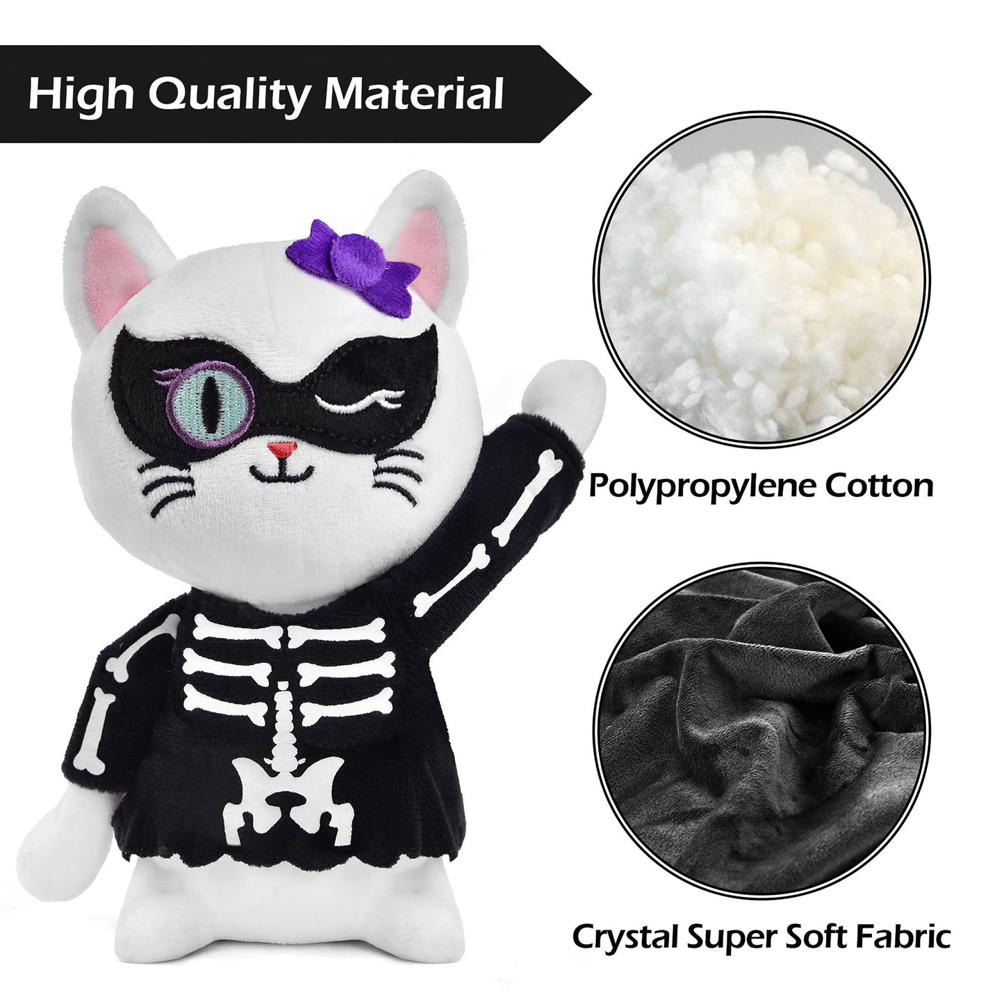 Fun Little Toys - Halloween White Cat Plush Skeleton - 8 Inches