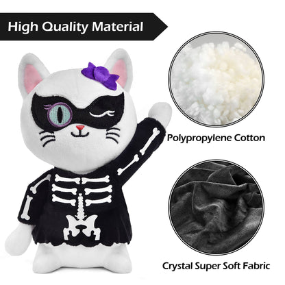 Fun Little Toys - Halloween White Cat Plush Skeleton - 8 Inches