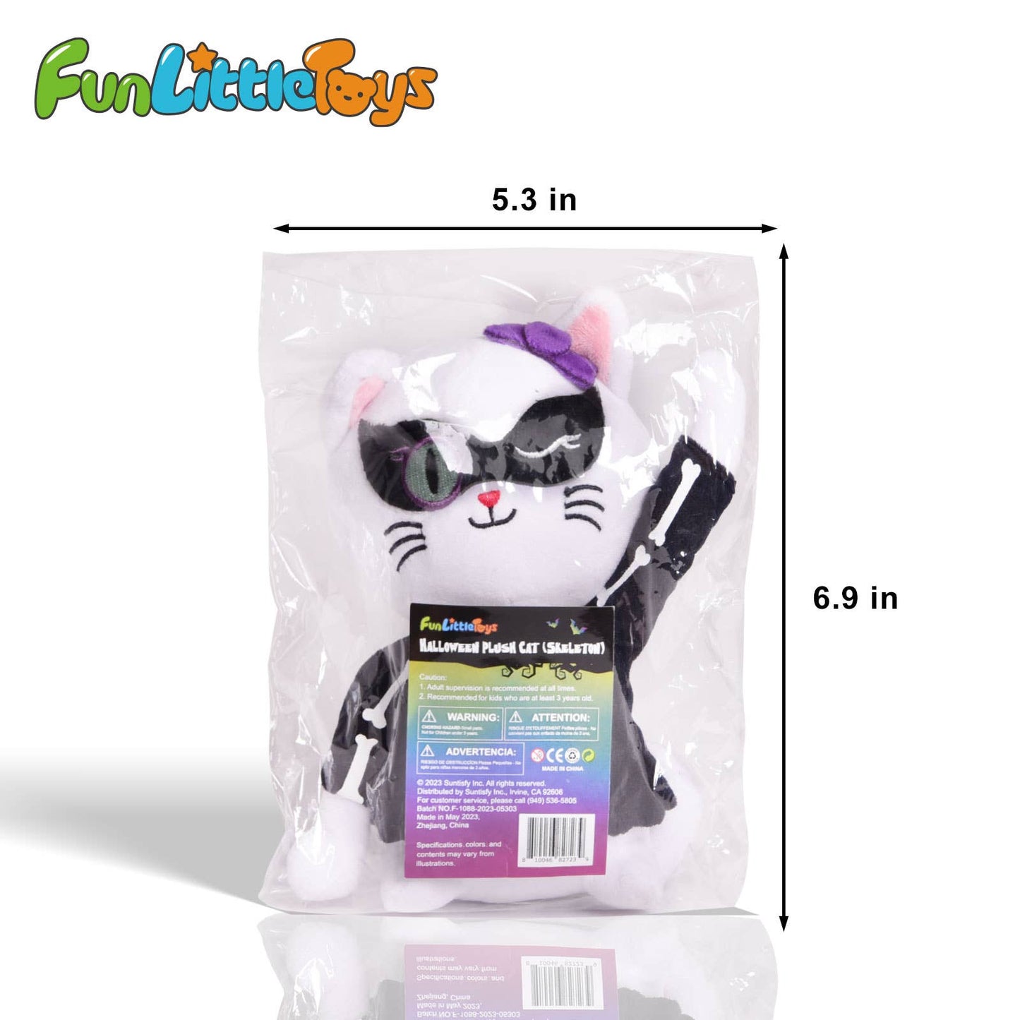 Fun Little Toys - Halloween White Cat Plush Skeleton - 8 Inches