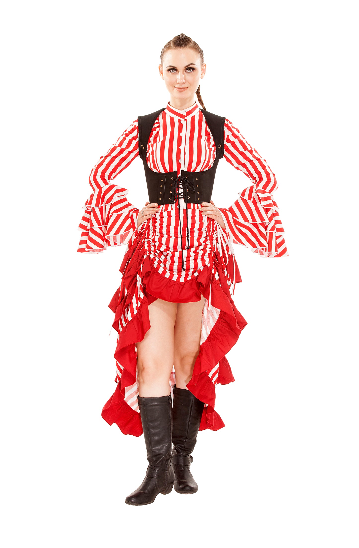 Minerva High-Low Show Girl Striped Skirt