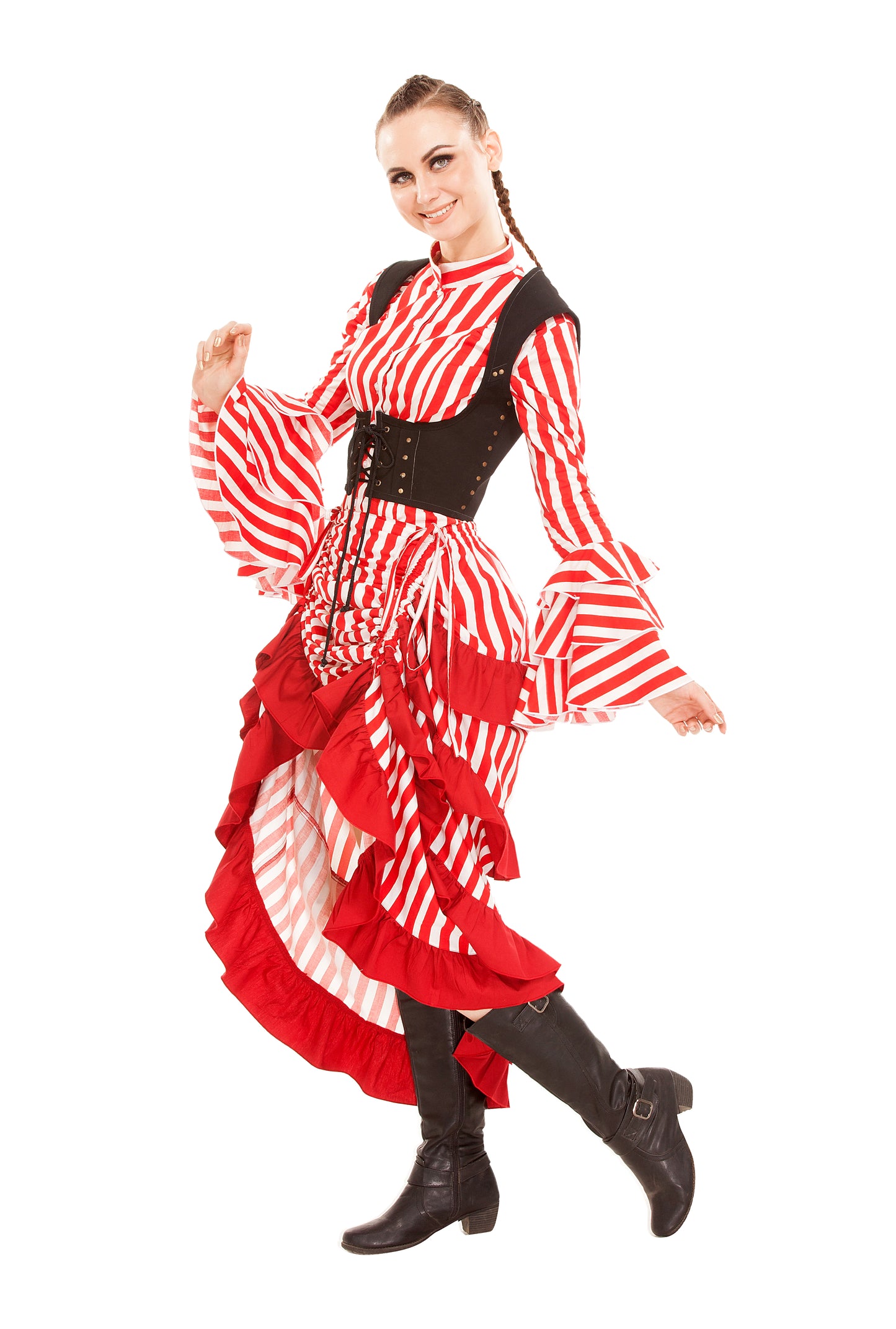 Minerva High-Low Show Girl Striped Skirt