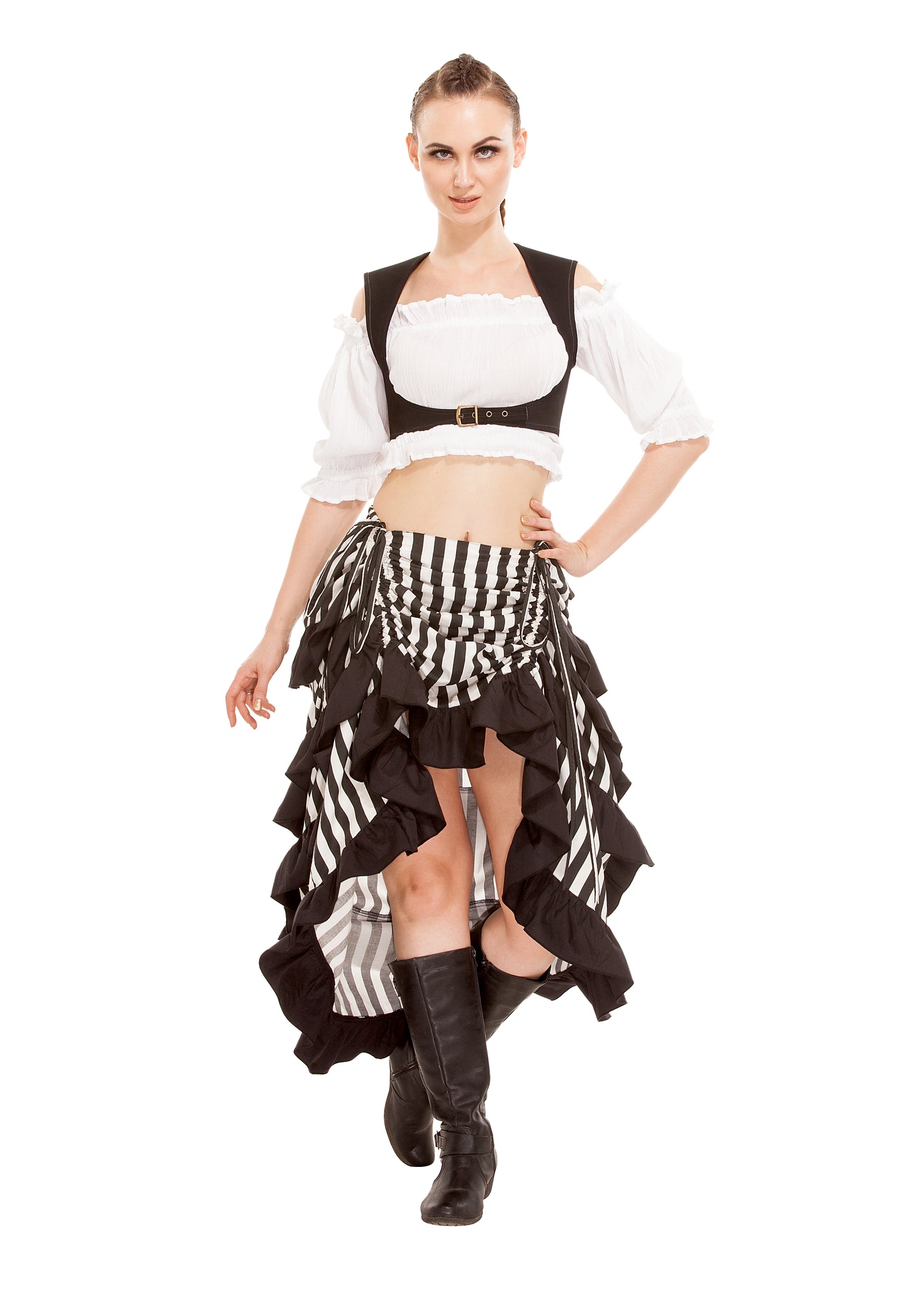 Minerva High-Low Show Girl Striped Skirt