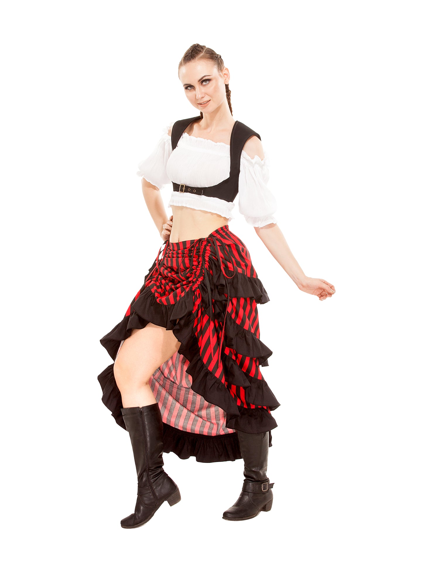 Minerva High-Low Show Girl Striped Skirt