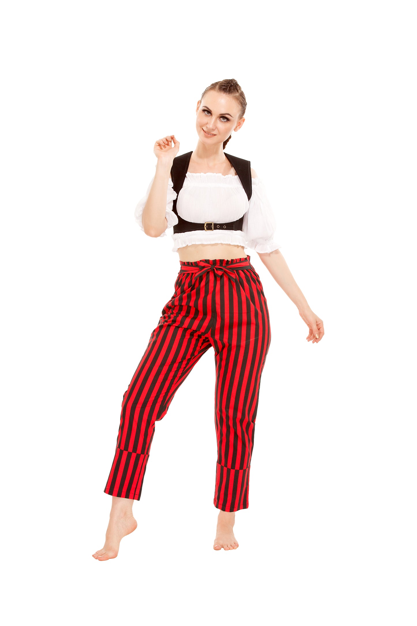 Abigail Self-Tie Frill-Waist Striped Pants