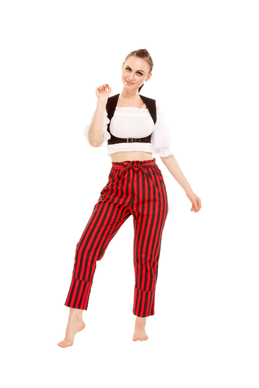 Abigail Self-Tie Frill-Waist Striped Pants