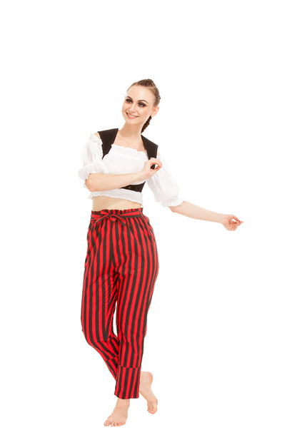 Abigail Self-Tie Frill-Waist Striped Pants