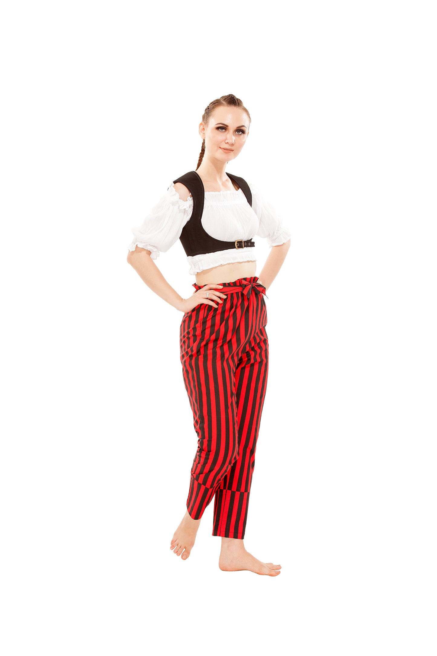 Abigail Self-Tie Frill-Waist Striped Pants