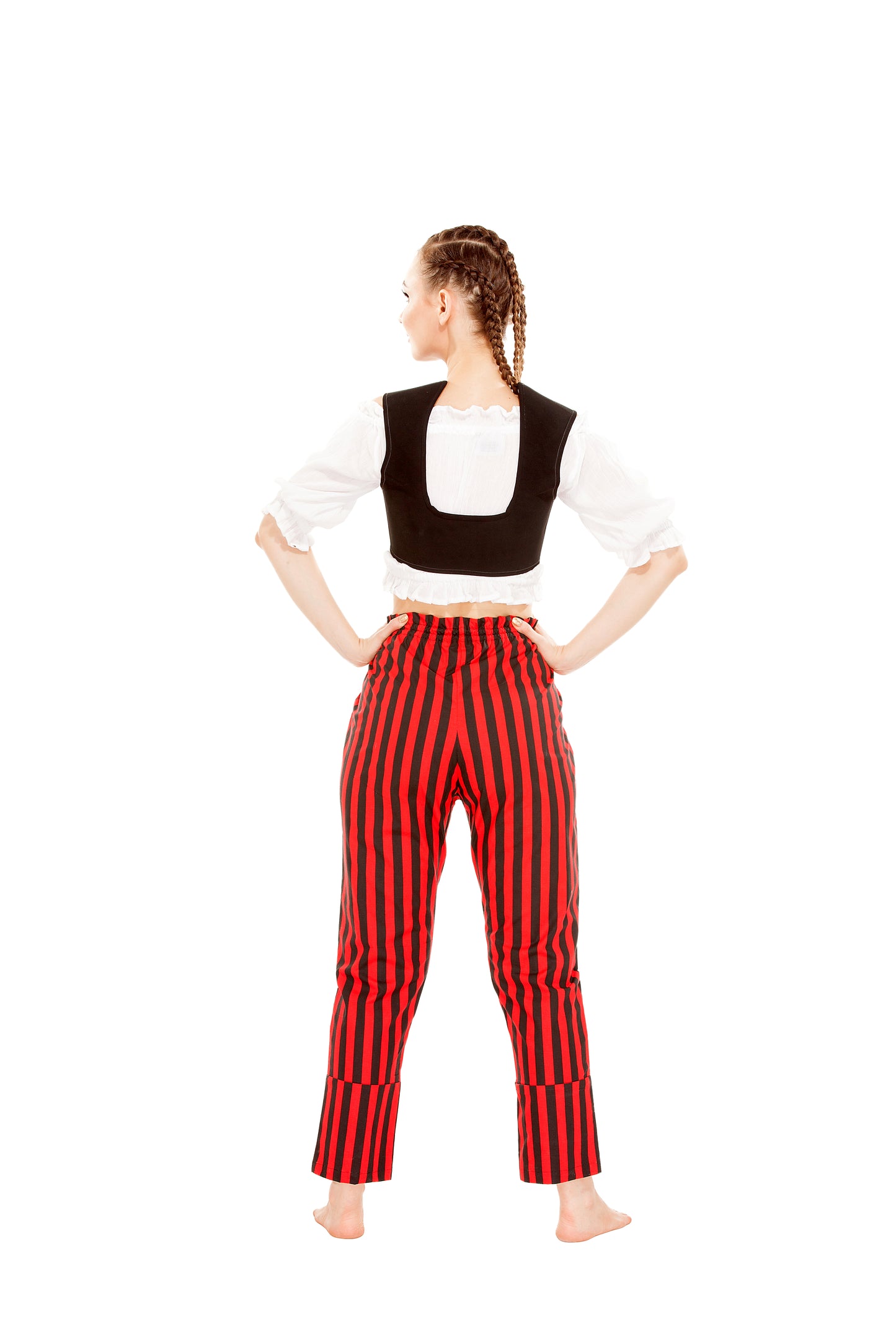 Abigail Self-Tie Frill-Waist Striped Pants