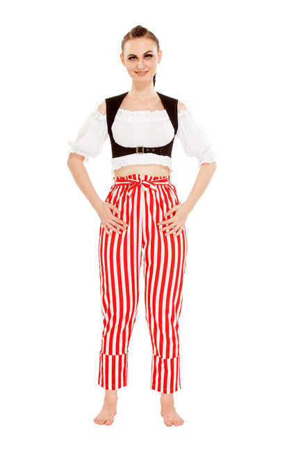 Abigail Self-Tie Frill-Waist Striped Pants