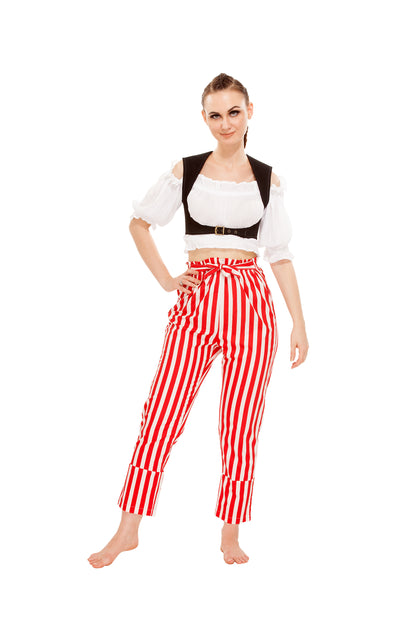 Abigail Self-Tie Frill-Waist Striped Pants