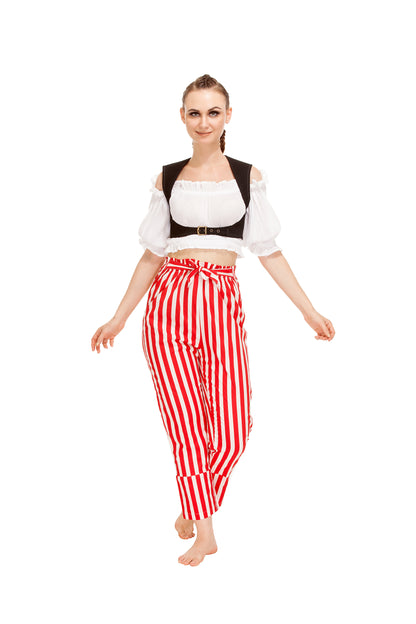 Abigail Self-Tie Frill-Waist Striped Pants