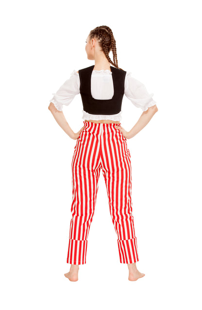 Abigail Self-Tie Frill-Waist Striped Pants