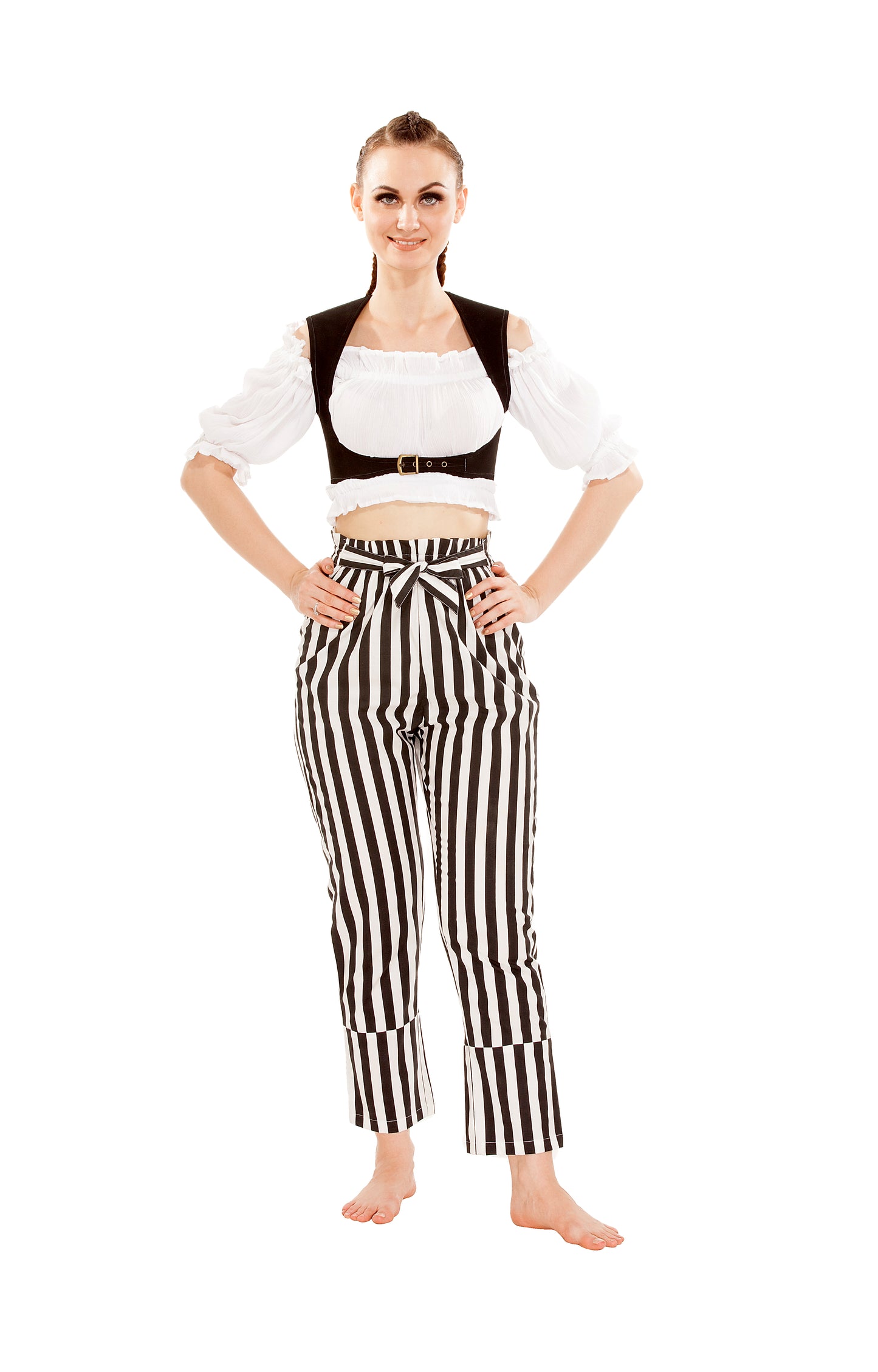 Abigail Self-Tie Frill-Waist Striped Pants