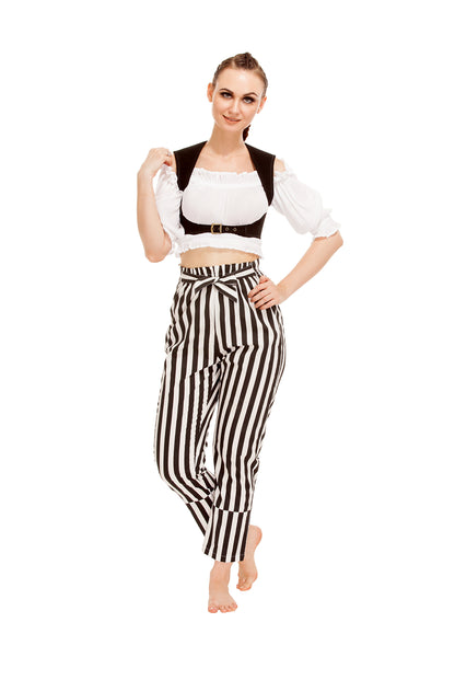 Abigail Self-Tie Frill-Waist Striped Pants