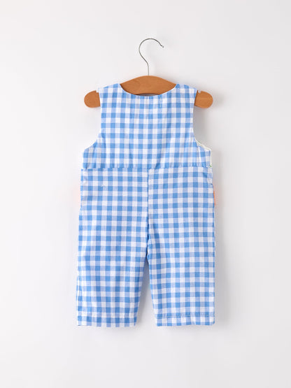 Fall Thanksgiving& Halloween Blue Pumpkin Smock Embroidery Baby Boy Romper