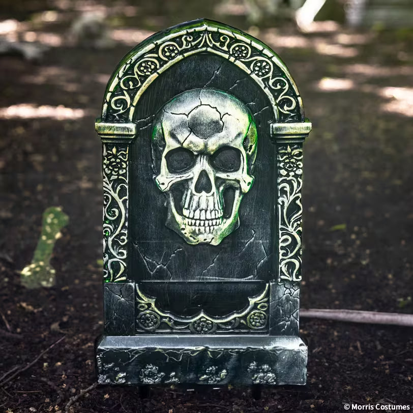21 INCH TOMBSTONE W GLOWING SKULL