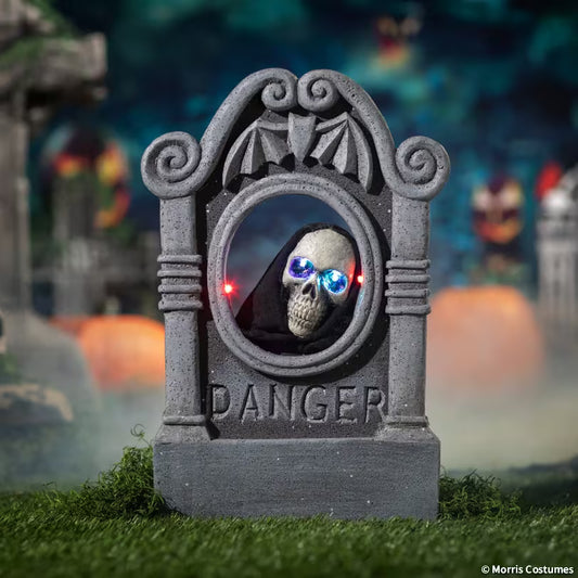 22” Gray Tombstone with Light-Up Moving Skeleton Head