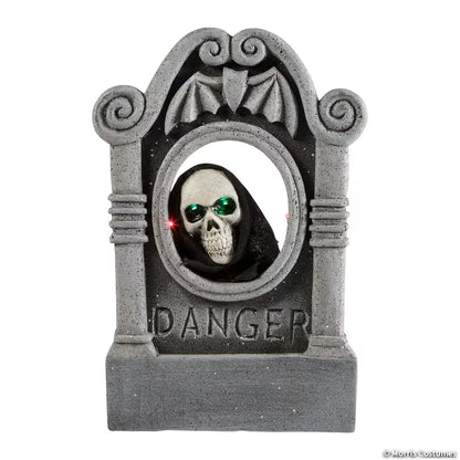 22” Gray Tombstone with Light-Up Moving Skeleton Head
