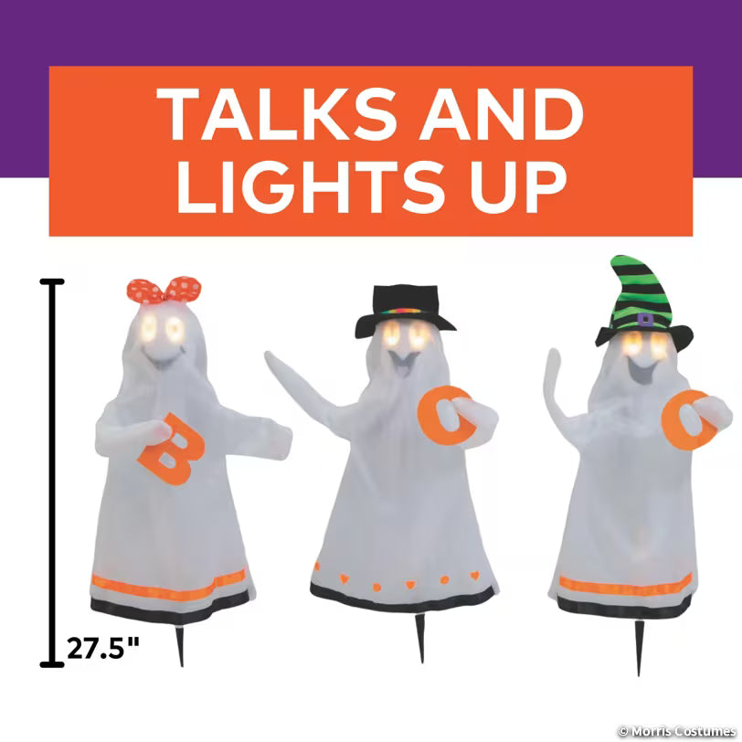 27 1/2" Light-Up Ghosts Halloween Decoration - Set of 3
