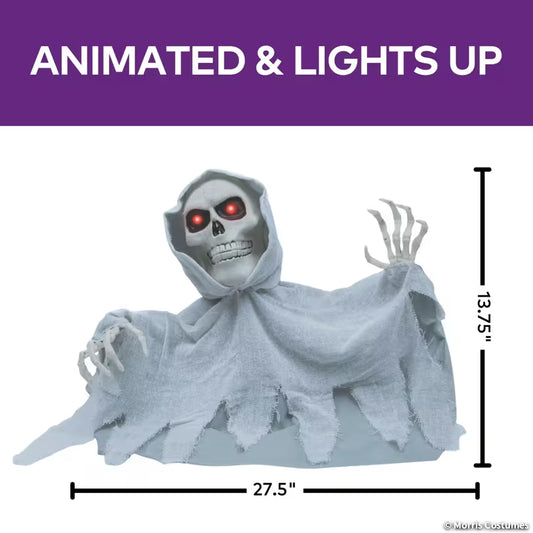 27 1/2" x 13 3/4" Animated Groundbreaker Skeleton with Hooded Cloak