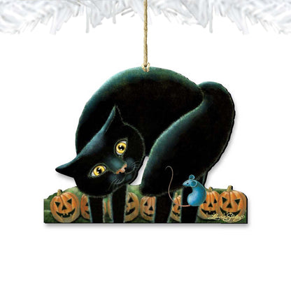Spooky Cat Wooden Ornaments by Laura Seeley - Thanksgiving Halloween Decor - 8512056-LS