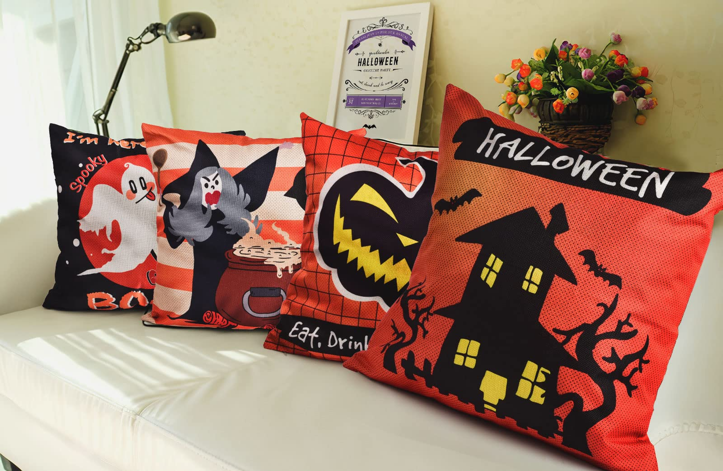 Fun Little Toys - 4 PCS Halloween Pillow Cover Sets 18x18 inch