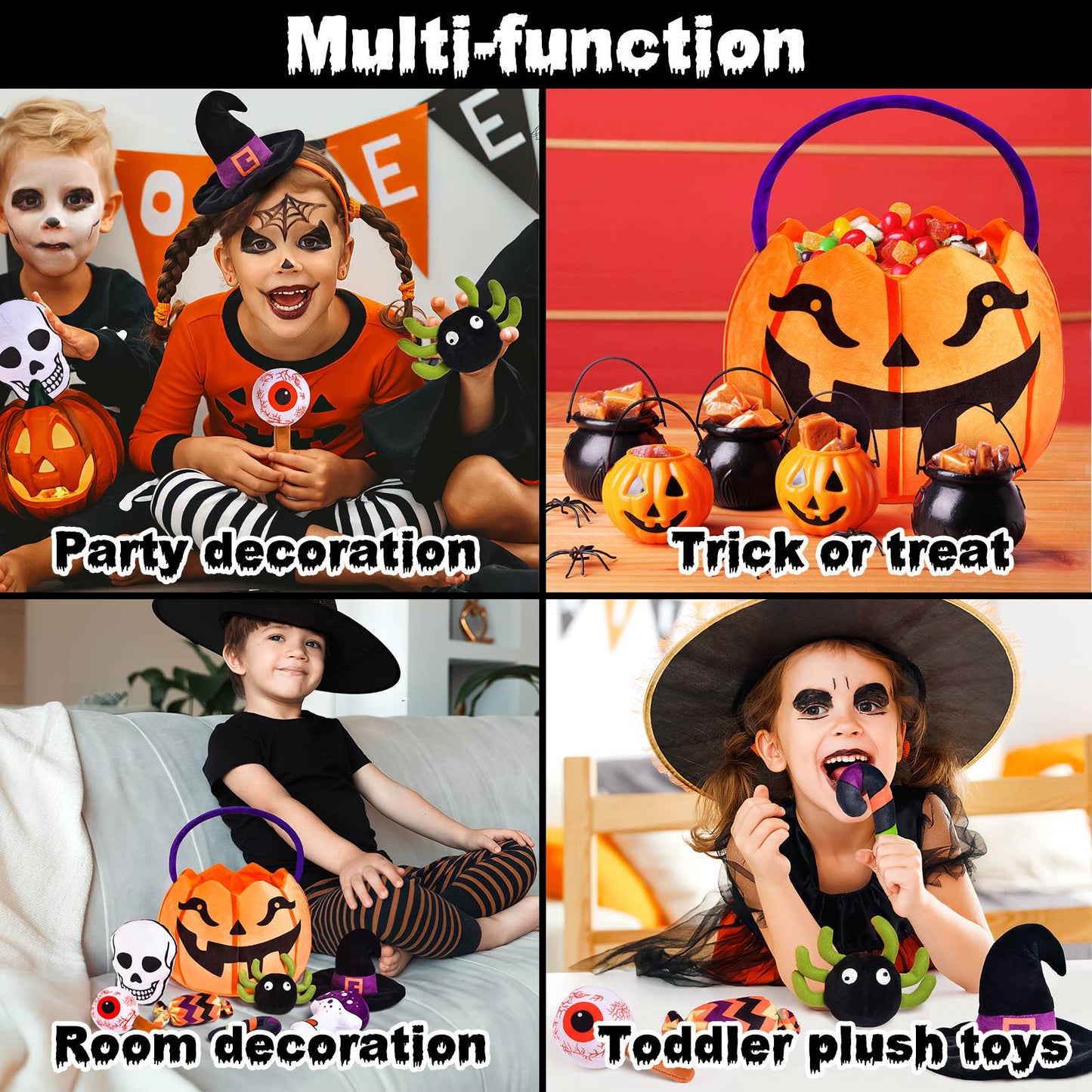 Fun Little Toys - 8 PCS Halloween Plush Toys with Pumpkin Basket