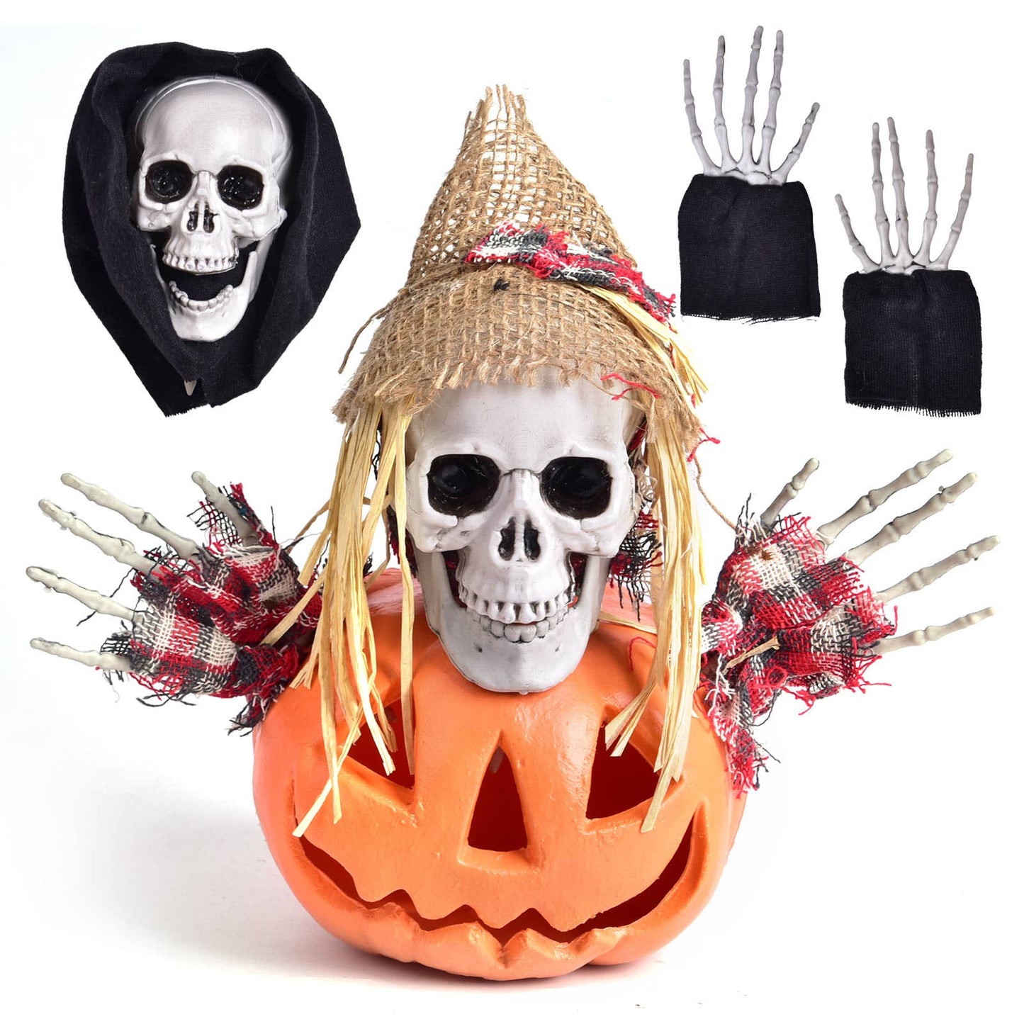 Fun Little Toys - 6 Pcs Halloween Skeleton Stakes Pumpkin Outdoor Decorations