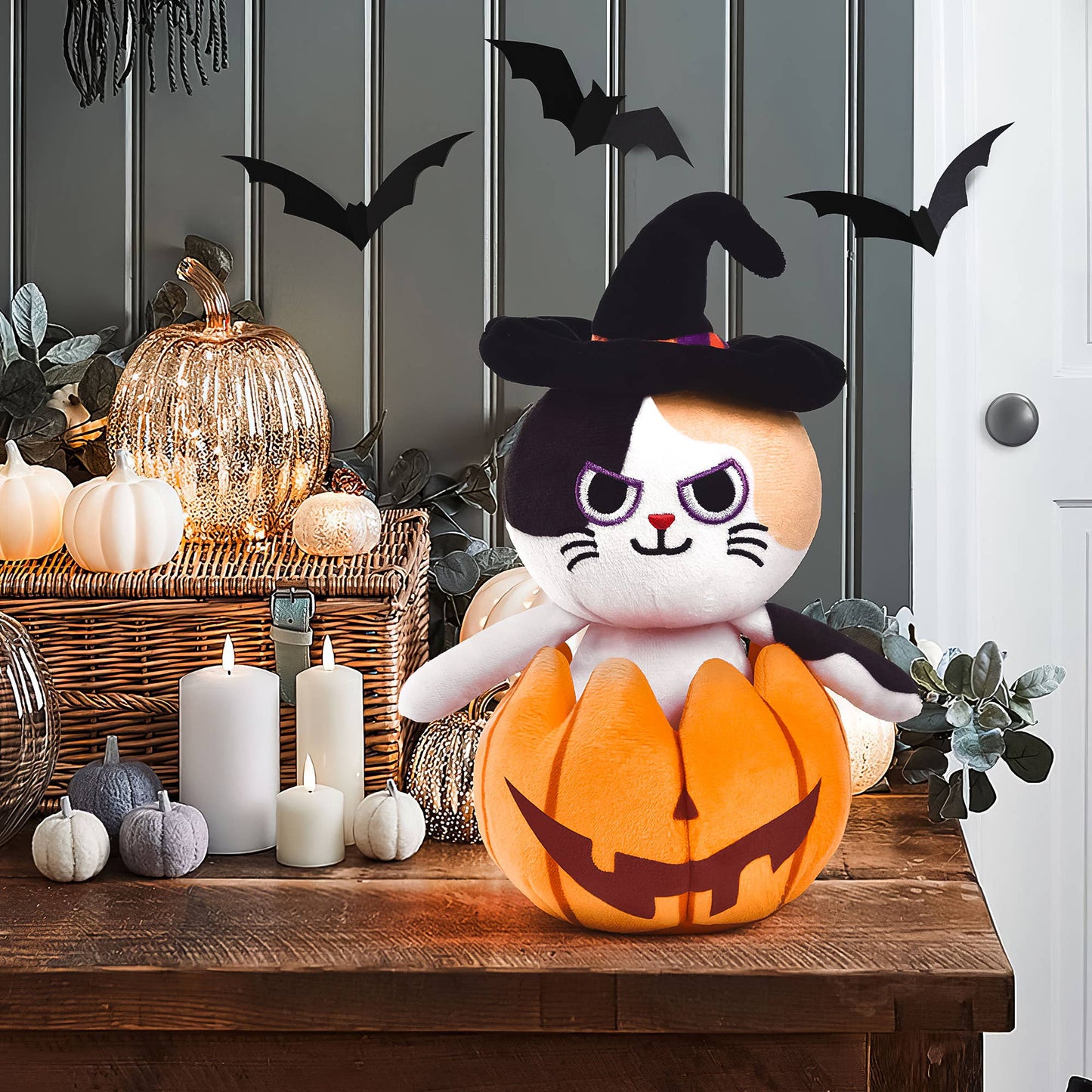 Fun Little Toys - Halloween Cat Plush Pumpkin Popper - 8.5 Inches - Dr. Hyde's Laboratory